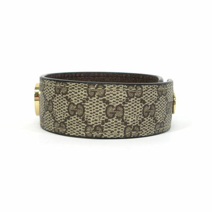 GUCCI Bracelet Bangle GG Supreme Leather Beige Brown Gold Women Accessory Auth