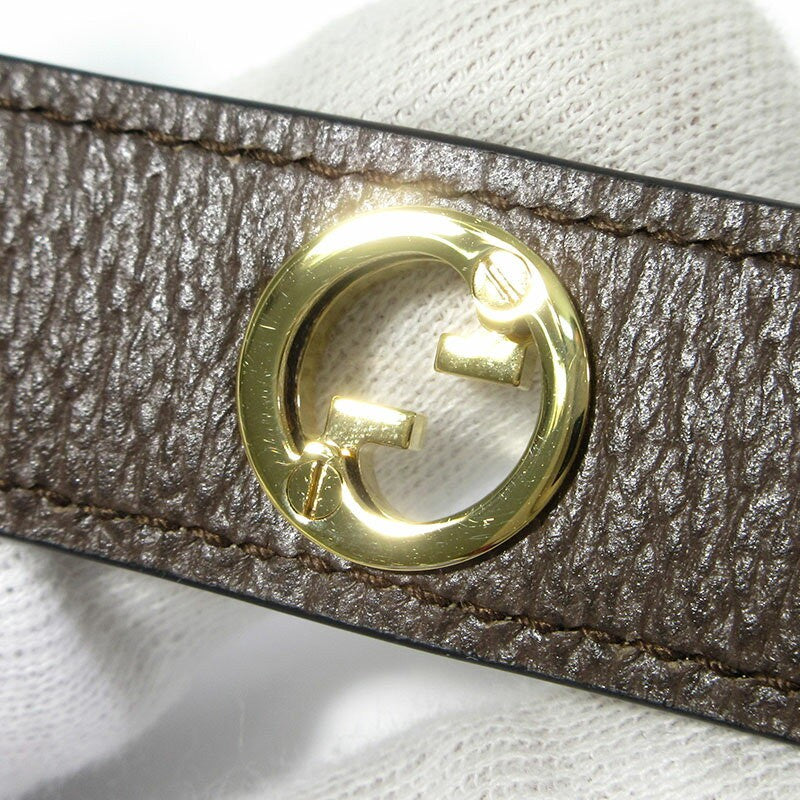 GUCCI Bracelet Bangle GG Supreme Leather Beige Brown Gold Women Accessory Auth