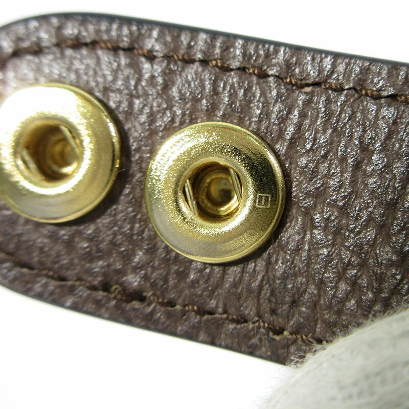 GUCCI Bracelet Bangle GG Supreme Leather Beige Brown Gold Women Accessory Auth