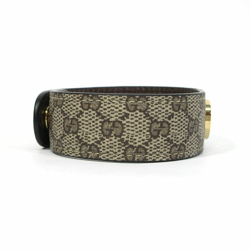 GUCCI Bracelet Bangle GG Supreme Leather Beige Brown Gold Women Accessory Auth
