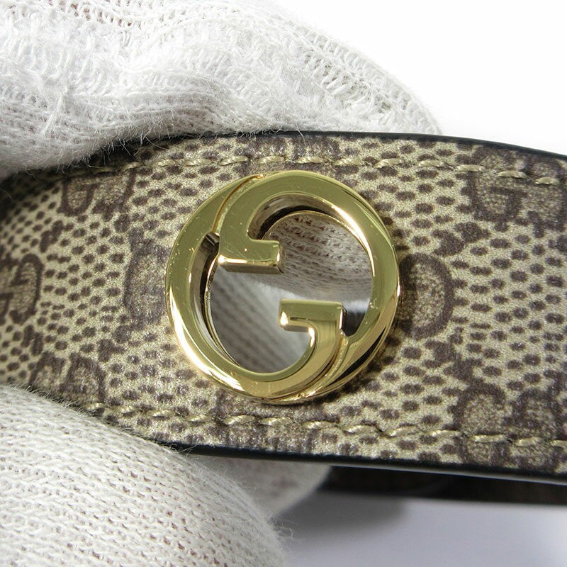 GUCCI Bracelet Bangle GG Supreme Leather Beige Brown Gold Women Accessory Auth