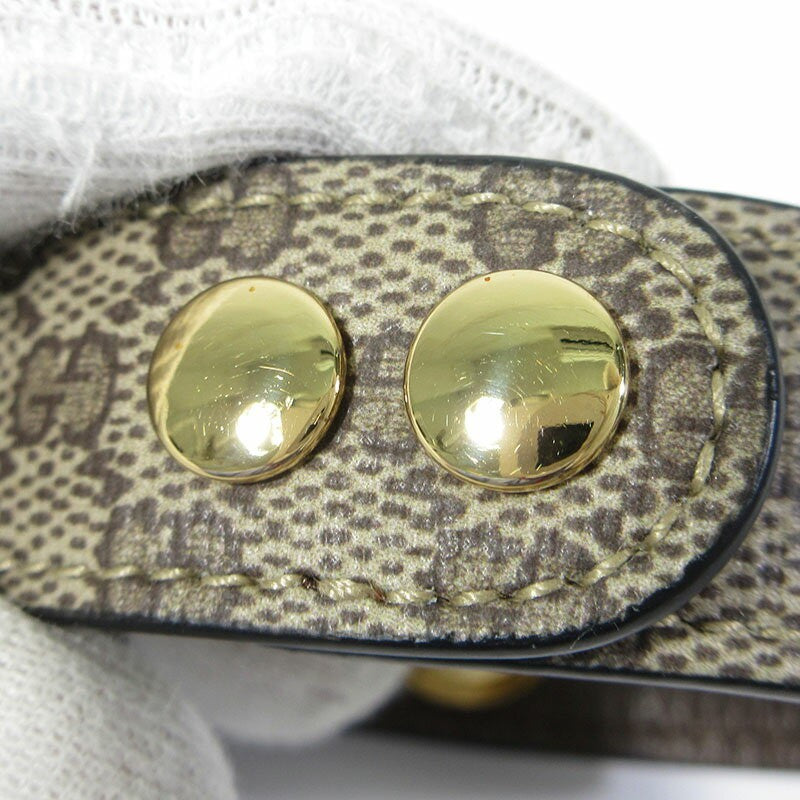 GUCCI Bracelet Bangle GG Supreme Leather Beige Brown Gold Women Accessory Auth