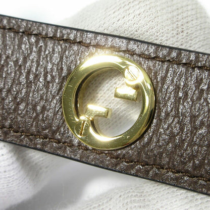 GUCCI Bracelet Bangle GG Supreme Leather Beige Brown Gold Women Accessory Auth
