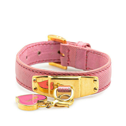 GUCCI Bracelet Bangle Heart Leather Pink Women Accessory Authentic