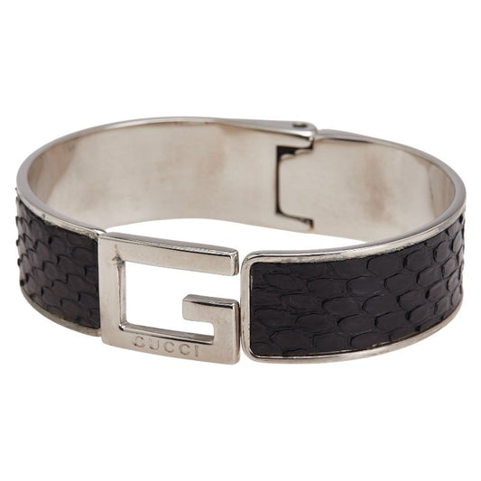 GUCCI Bracelet Bangle Silver Black Women Accessory Authentic