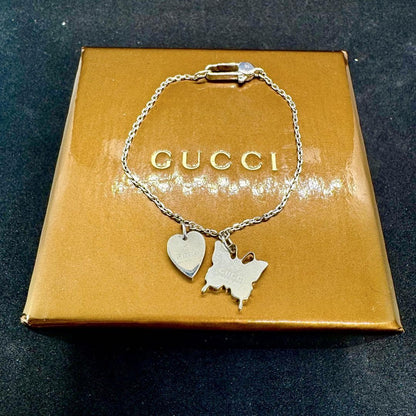 GUCCI Bracelet Bangle Butterfly Heart Silver 925 Women Accessory Authentic