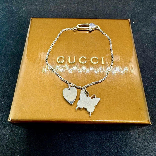 GUCCI Bracelet Bangle Butterfly Heart Silver 925 Women Accessory Authentic