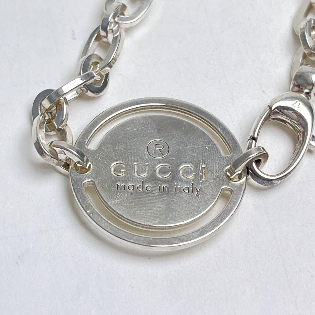 GUCCI Bracelet Bangle Circle Logo Plate Chain Silver 925 Unisex Accessory Auth