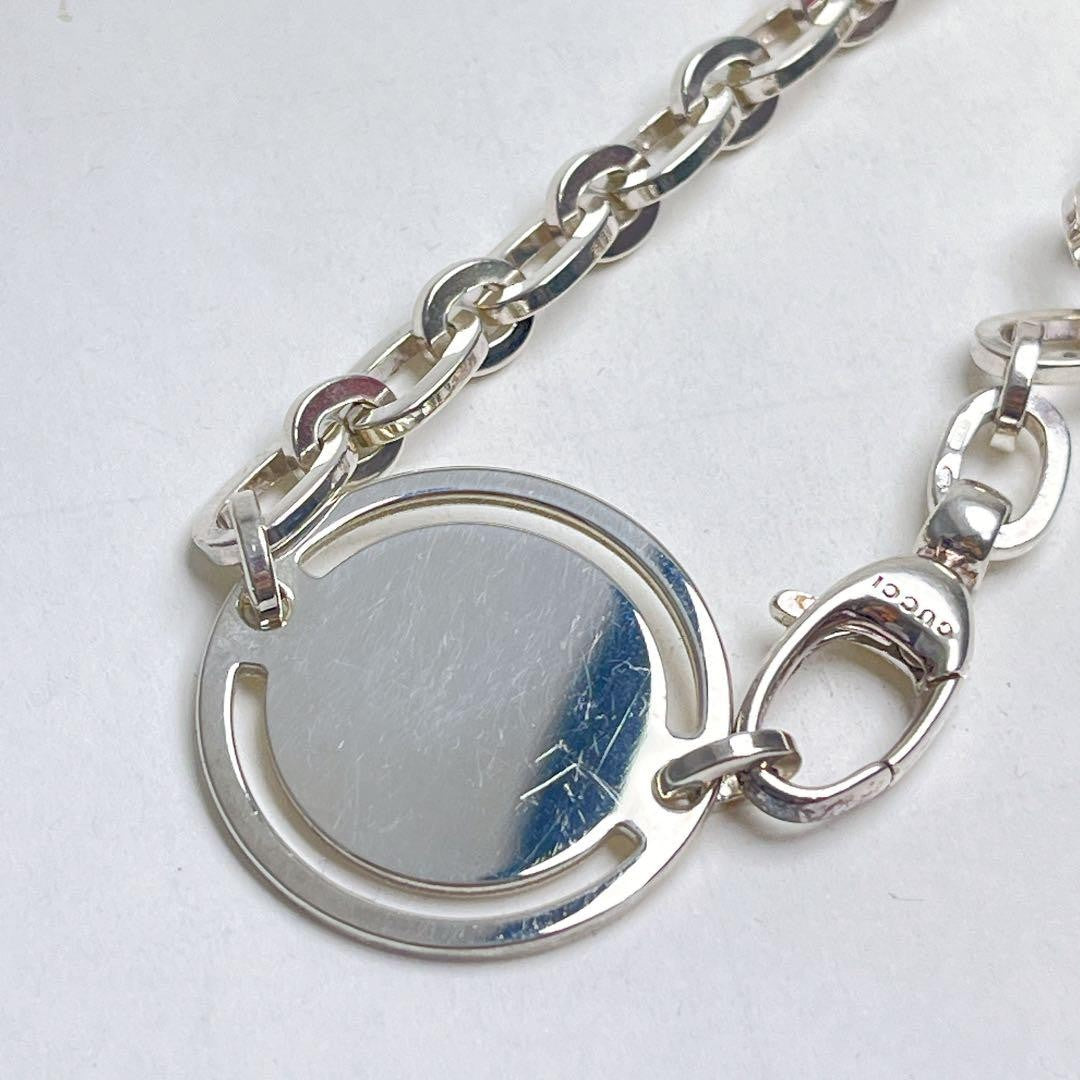 GUCCI Bracelet Bangle Circle Logo Plate Chain Silver 925 Unisex Accessory Auth