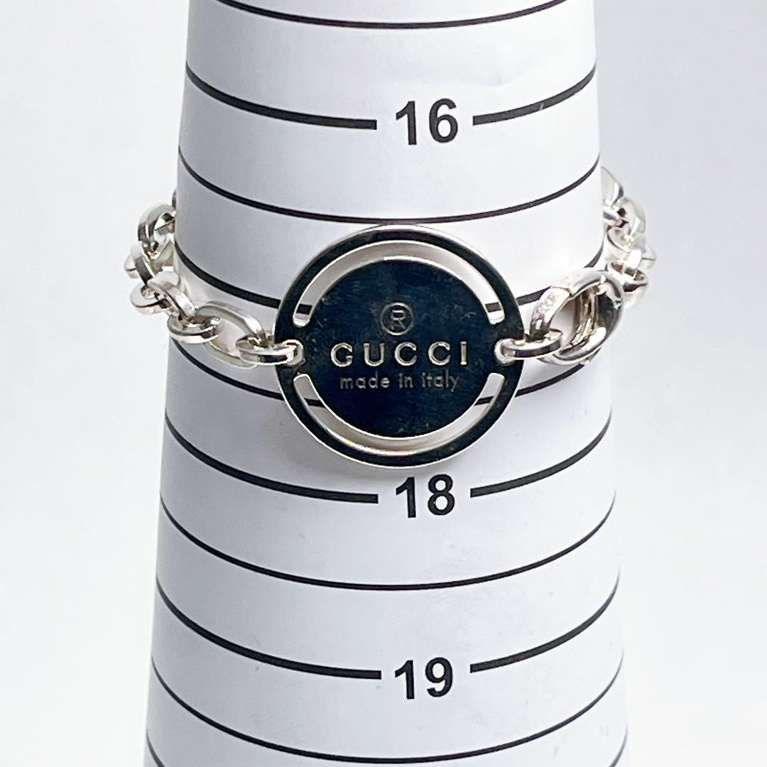 GUCCI Bracelet Bangle Circle Logo Plate Chain Silver 925 Unisex Accessory Auth