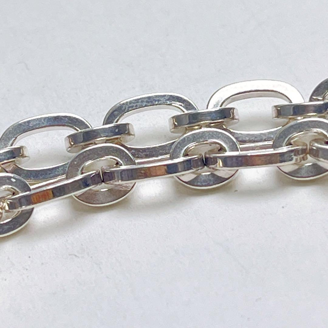 GUCCI Bracelet Bangle Circle Logo Plate Chain Silver 925 Unisex Accessory Auth