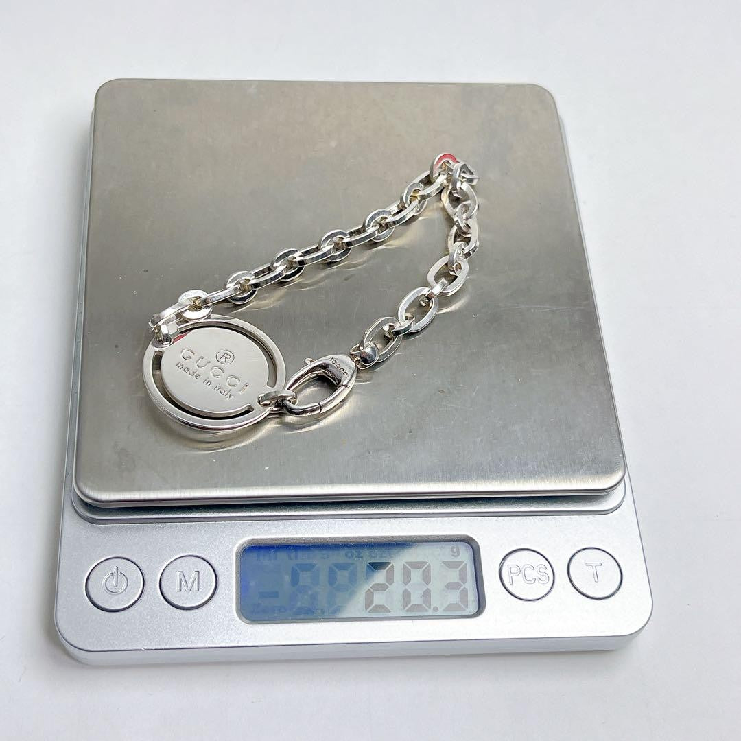 GUCCI Bracelet Bangle Circle Logo Plate Chain Silver 925 Unisex Accessory Auth