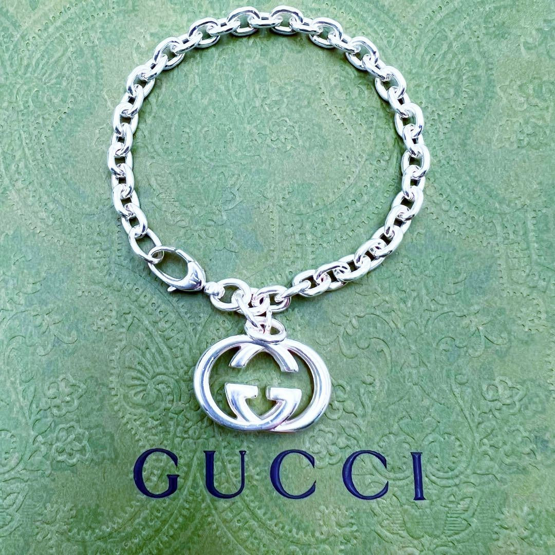 GUCCI Bracelet Bangle Interlocking Chain Silver 925 Women Accessory Authentic