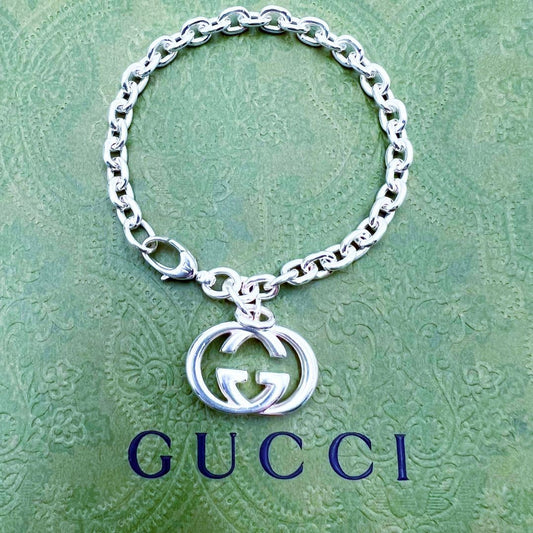 GUCCI Bracelet Bangle Interlocking Chain Silver 925 Women Accessory Authentic