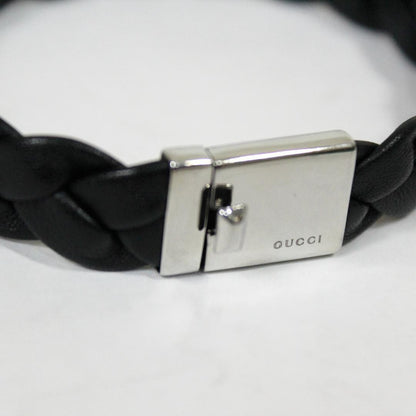 GUCCI Bracelet Bangle Leather Silver Black Women Accessory Authentic