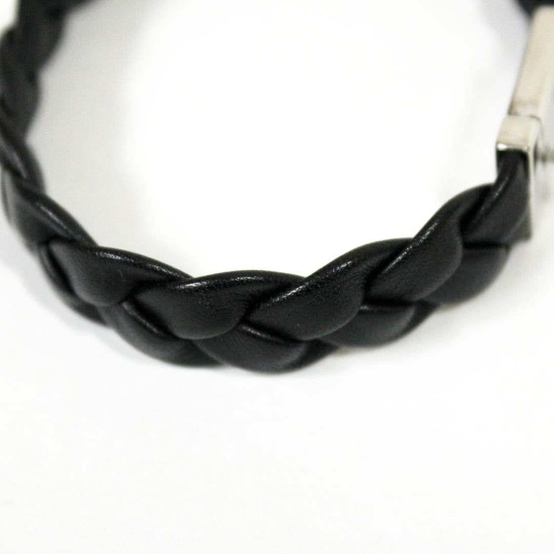 GUCCI Bracelet Bangle Leather Silver Black Women Accessory Authentic