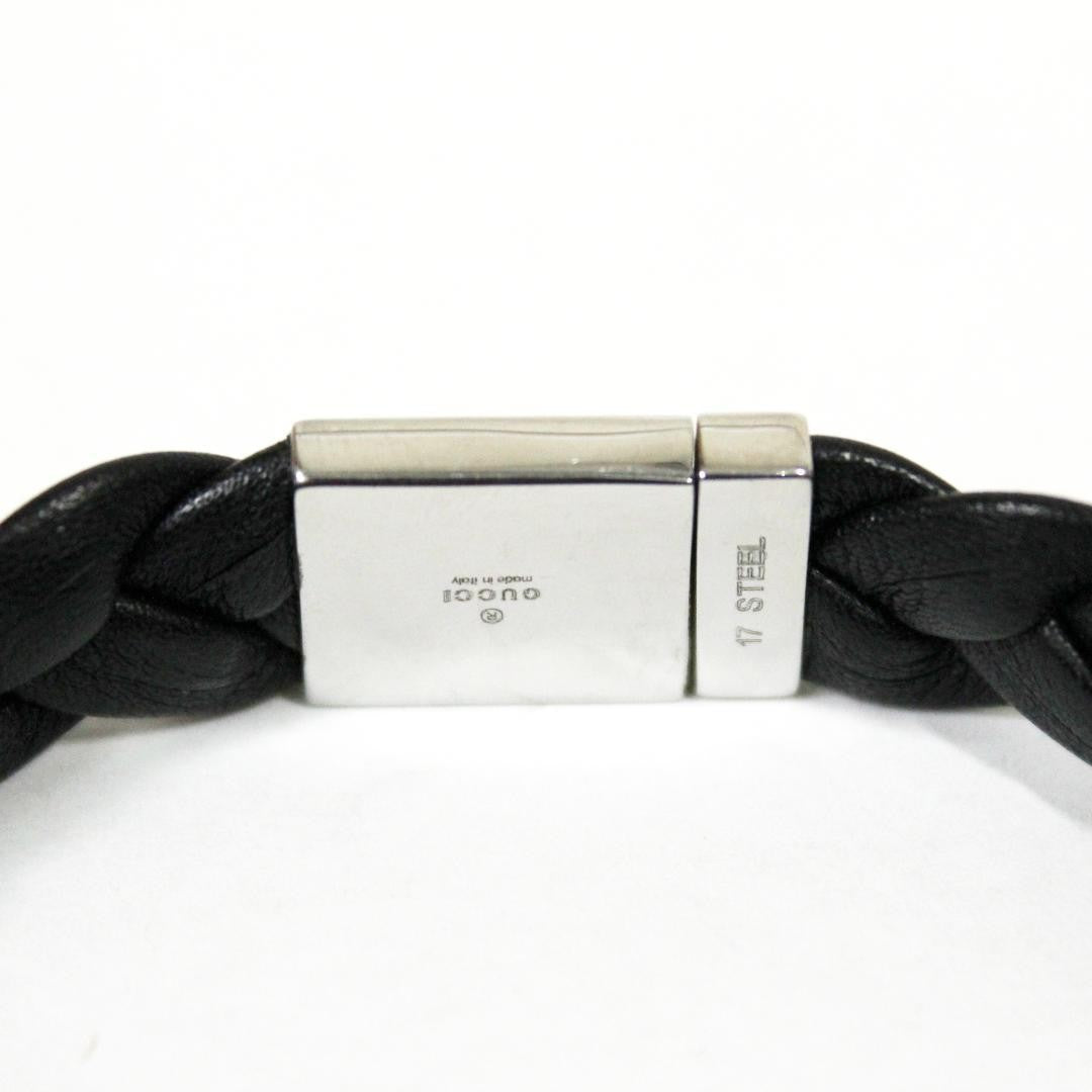 GUCCI Bracelet Bangle Leather Silver Black Women Accessory Authentic