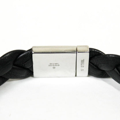 GUCCI Bracelet Bangle Leather Silver Black Women Accessory Authentic