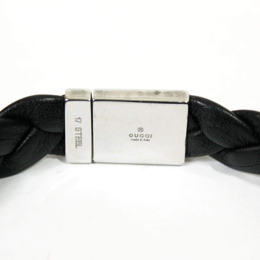 GUCCI Bracelet Bangle Leather Silver Black Women Accessory Authentic