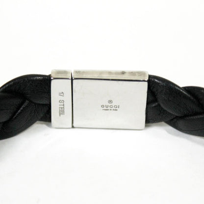 GUCCI Bracelet Bangle Leather Silver Black Women Accessory Authentic