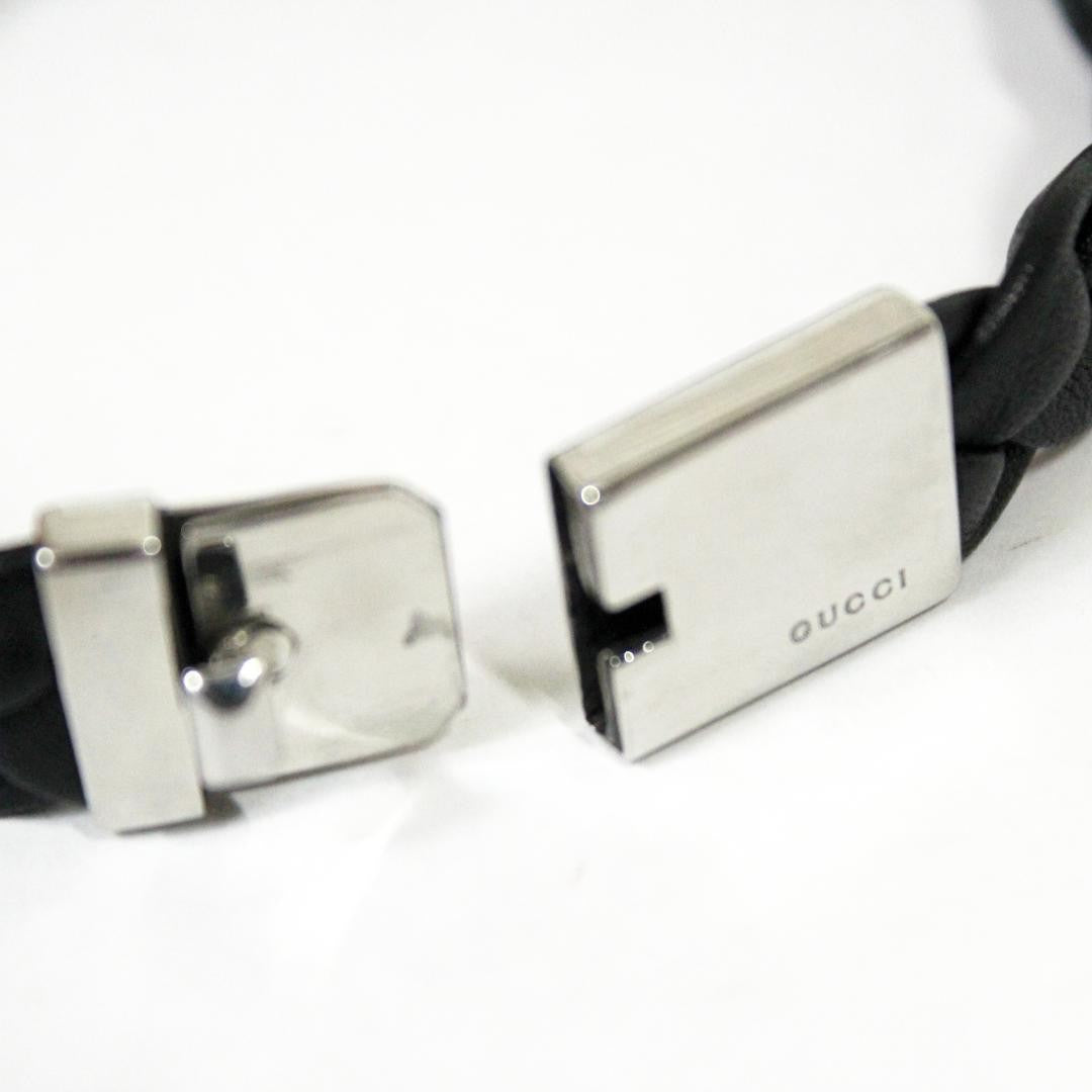 GUCCI Bracelet Bangle Leather Silver Black Women Accessory Authentic