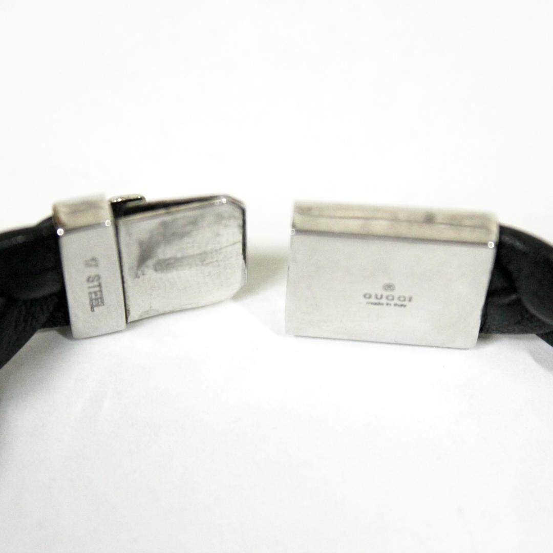 GUCCI Bracelet Bangle Leather Silver Black Women Accessory Authentic
