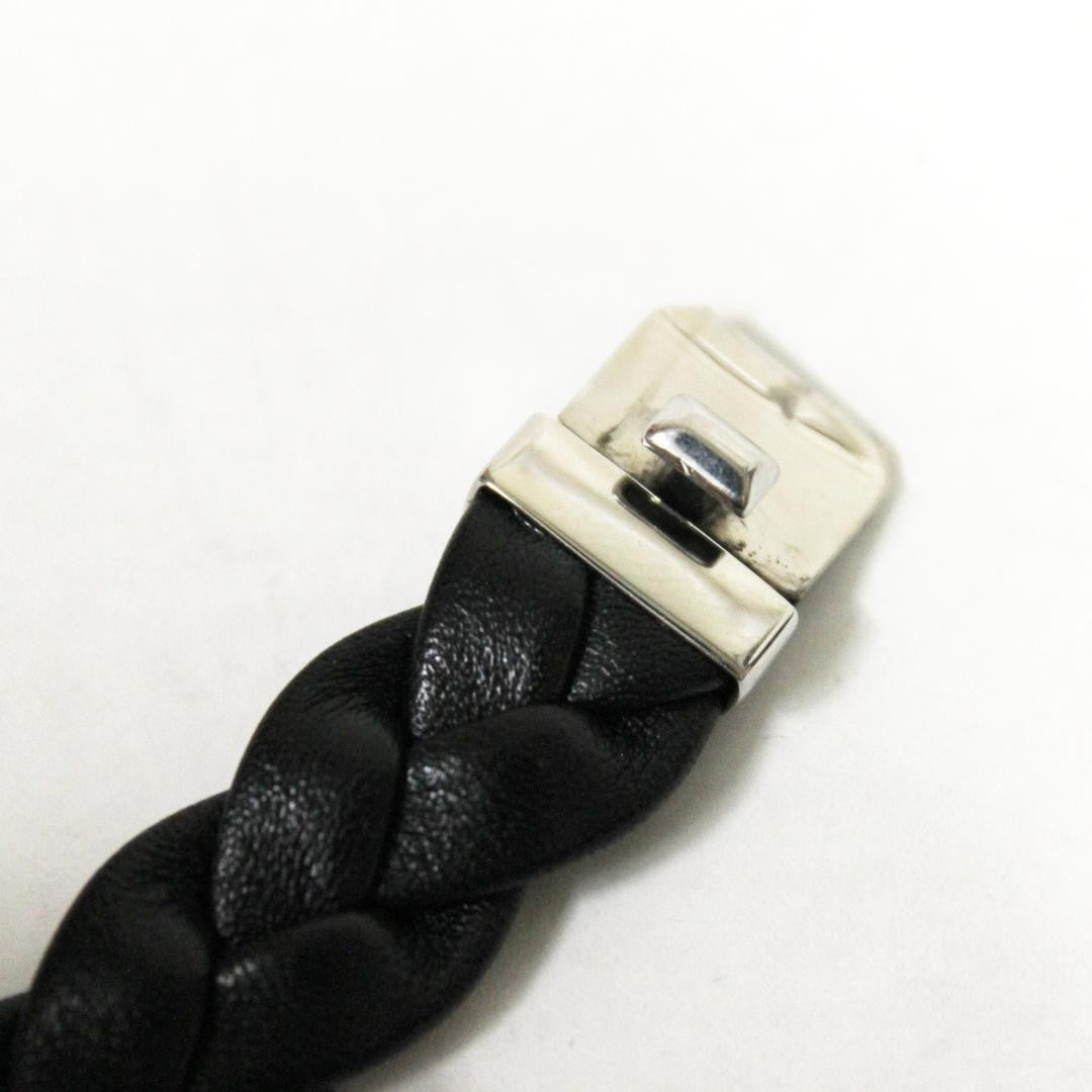 GUCCI Bracelet Bangle Leather Silver Black Women Accessory Authentic