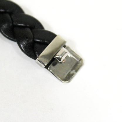 GUCCI Bracelet Bangle Leather Silver Black Women Accessory Authentic