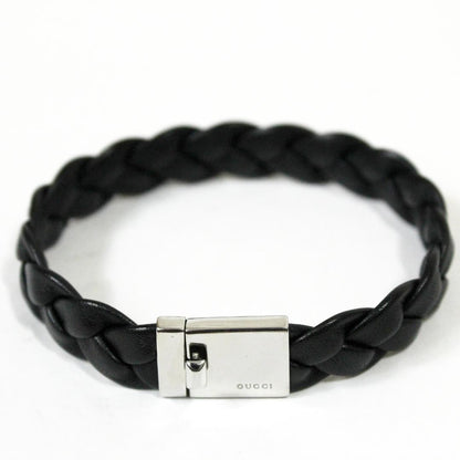GUCCI Bracelet Bangle Leather Silver Black Women Accessory Authentic