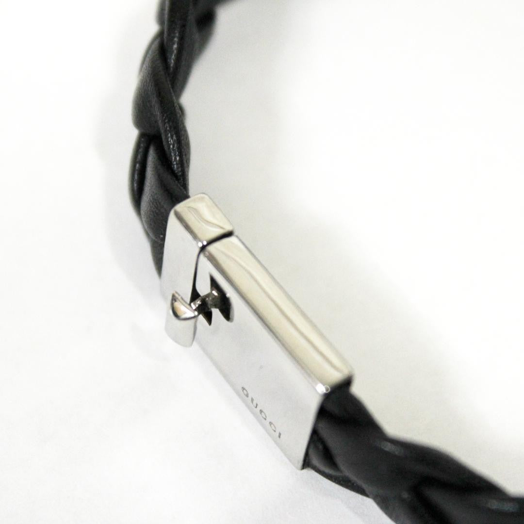 GUCCI Bracelet Bangle Leather Silver Black Women Accessory Authentic