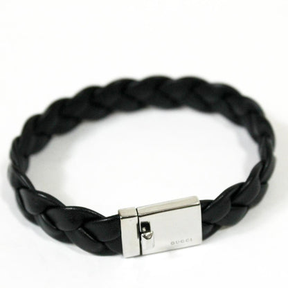 GUCCI Bracelet Bangle Leather Silver Black Women Accessory Authentic