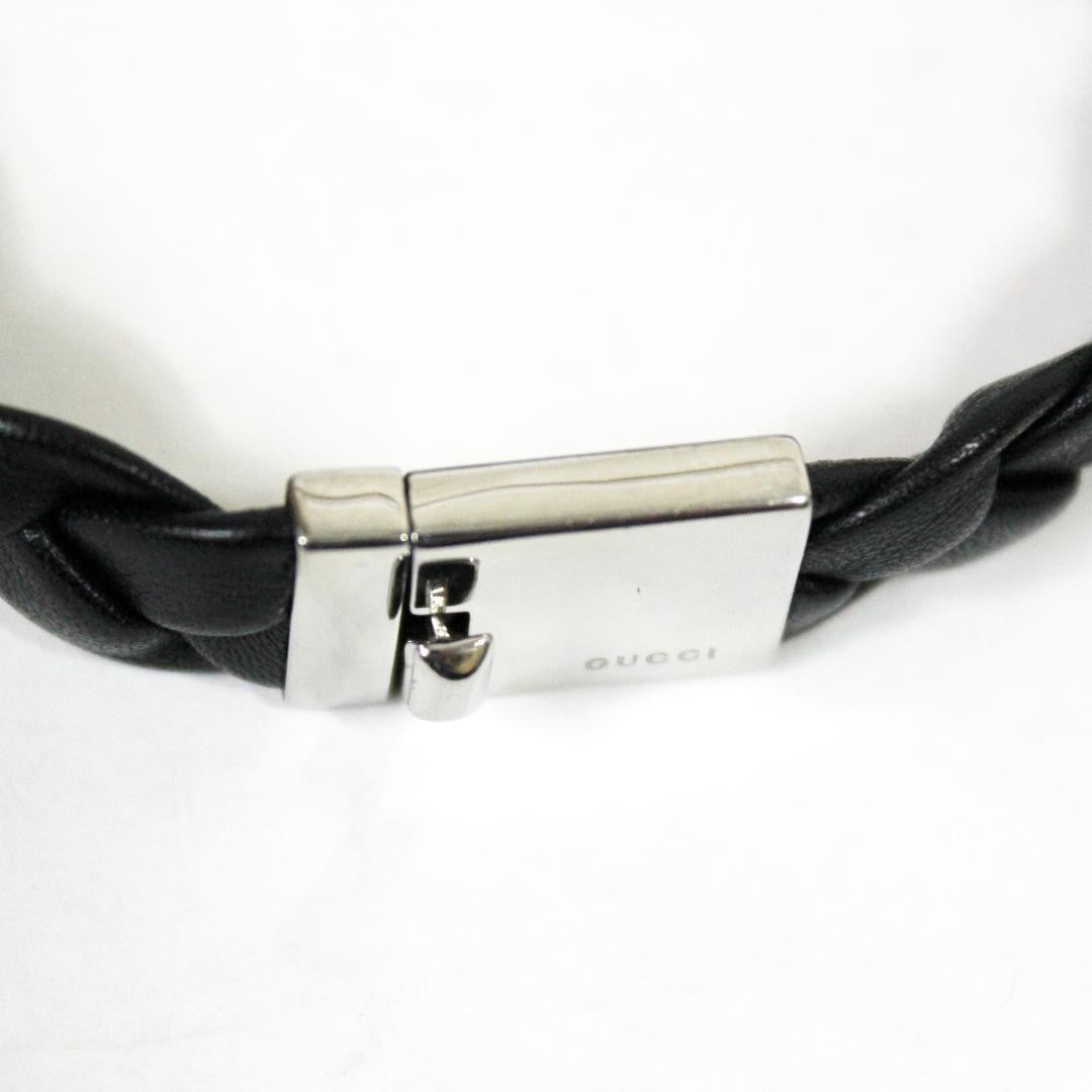 GUCCI Bracelet Bangle Leather Silver Black Women Accessory Authentic