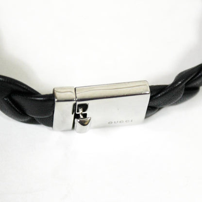 GUCCI Bracelet Bangle Leather Silver Black Women Accessory Authentic