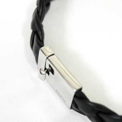 GUCCI Bracelet Bangle Leather Silver Black Women Accessory Authentic