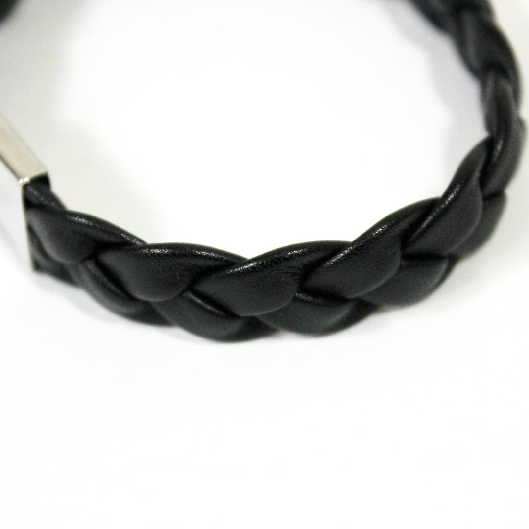 GUCCI Bracelet Bangle Leather Silver Black Women Accessory Authentic