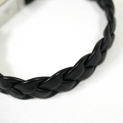 GUCCI Bracelet Bangle Leather Silver Black Women Accessory Authentic