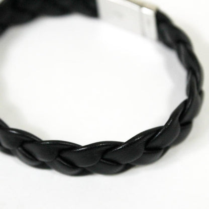 GUCCI Bracelet Bangle Leather Silver Black Women Accessory Authentic