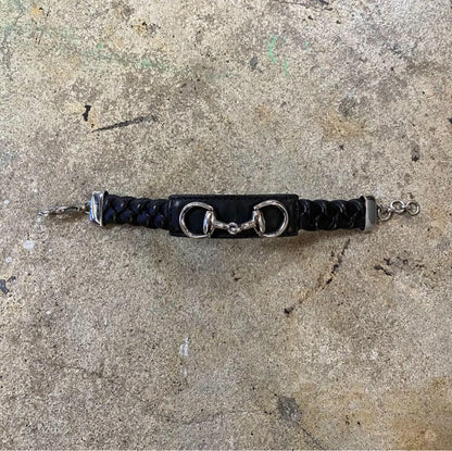 GUCCI Bracelet Bangle Horsebit Leather Silver Black Men's Accessory Authentic