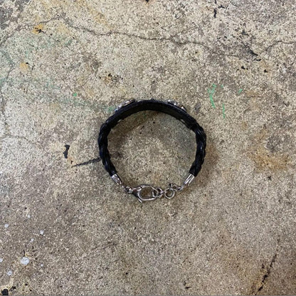 GUCCI Bracelet Bangle Horsebit Leather Silver Black Men's Accessory Authentic