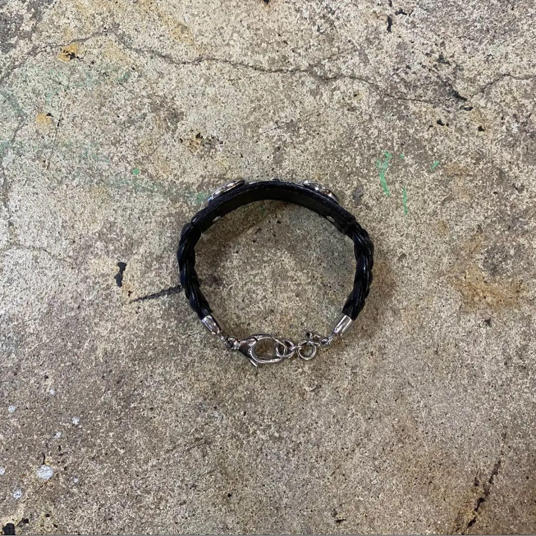 GUCCI Bracelet Bangle Horsebit Leather Silver Black Men's Accessory Authentic