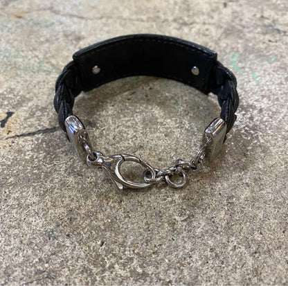 GUCCI Bracelet Bangle Horsebit Leather Silver Black Men's Accessory Authentic