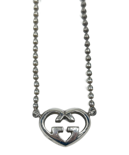 GUCCI Necklace Pendant Interlocking Heart Silver Women Accessory Authentic