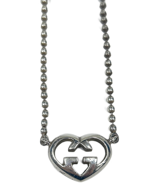 GUCCI Necklace Pendant Interlocking Heart Silver Women Accessory Authentic