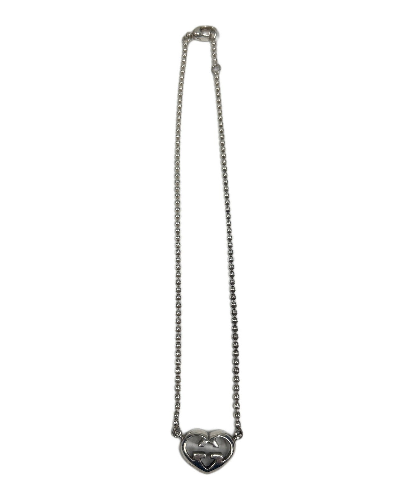 GUCCI Necklace Pendant Interlocking Heart Silver Women Accessory Authentic