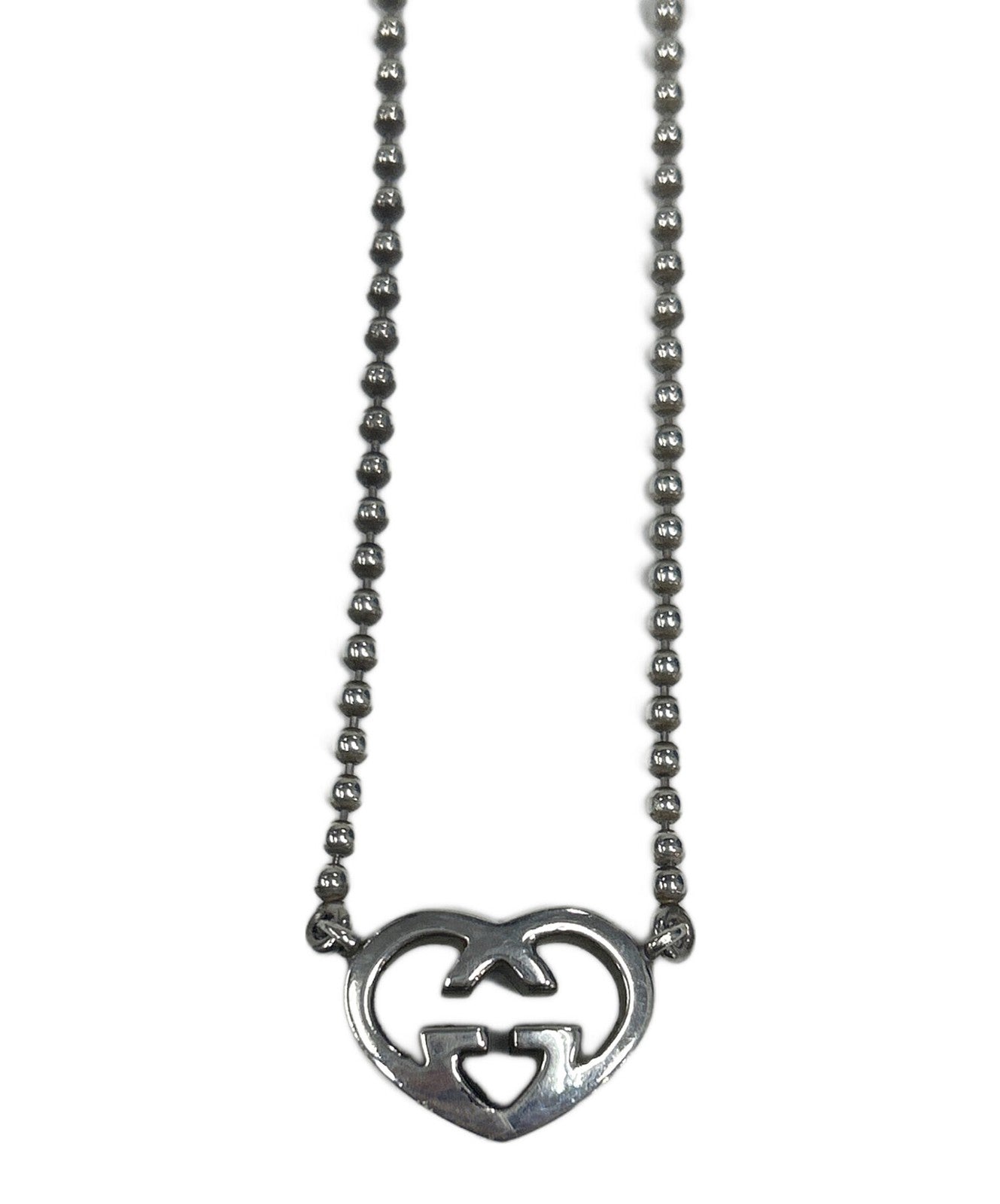 GUCCI Necklace Pendant Interlocking Heart Silver Women Accessory Authentic