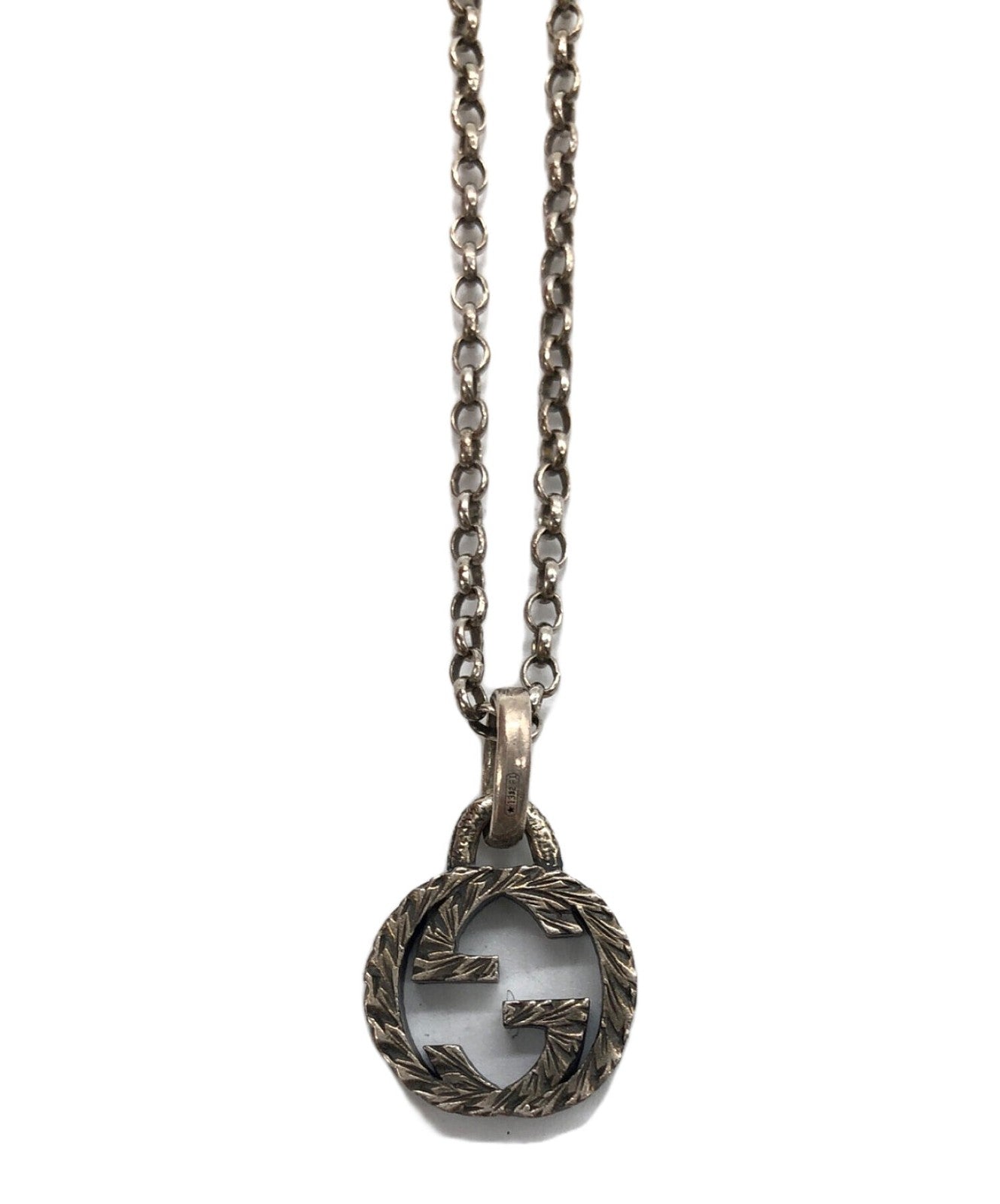 GUCCI Necklace Pendant Interlocking Silver Women Accessory Authentic