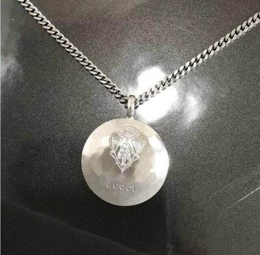 GUCCI Necklace Pendant Emblem Silver 925 Accessory Authentic