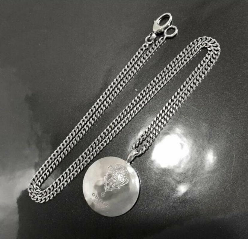 GUCCI Necklace Pendant Emblem Silver 925 Accessory Authentic