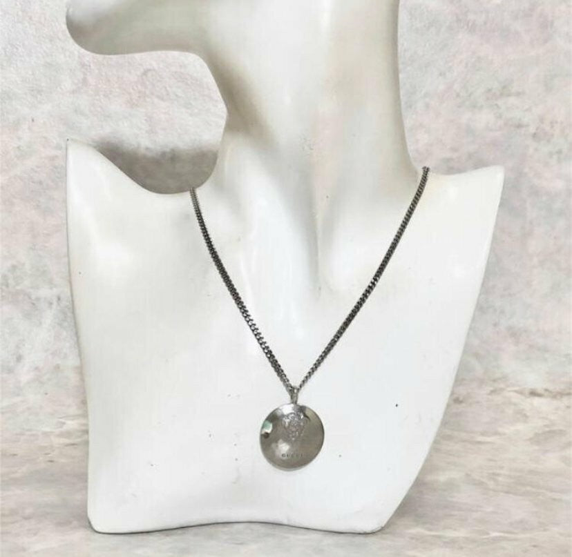 GUCCI Necklace Pendant Emblem Silver 925 Accessory Authentic