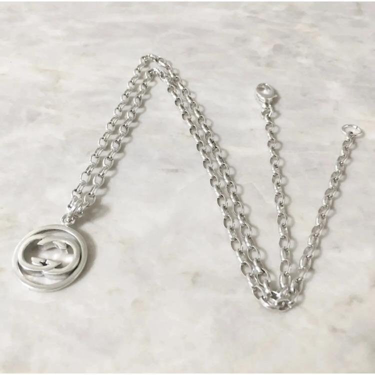 GUCCI Necklace Pendant GG Logo Silver 925 Men's Accessory Authentic